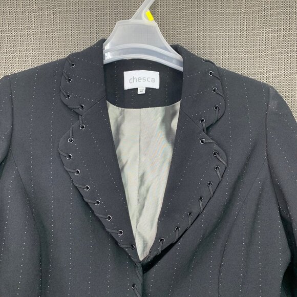 Chesca Womens Black Pinstripe Blazer W/ Lace-Up Detail Size 16 Single-Breasted - Picture 5 of 10